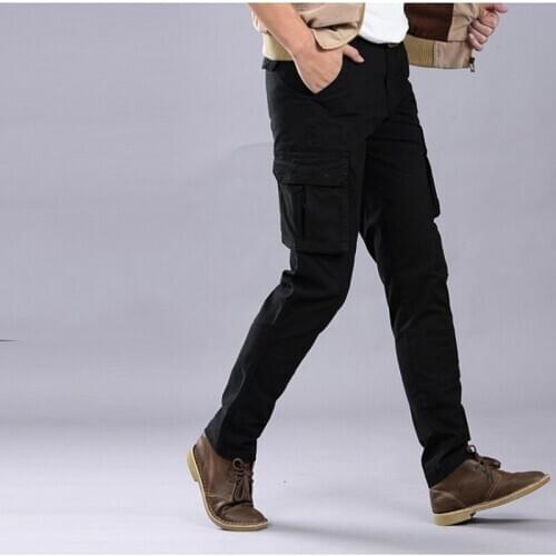 Mens Pants Packet Trousers Cotton Slim Fit Pants For Man Skinny Military Casual Cargo Overalls For Male Size 28-38 Army Green