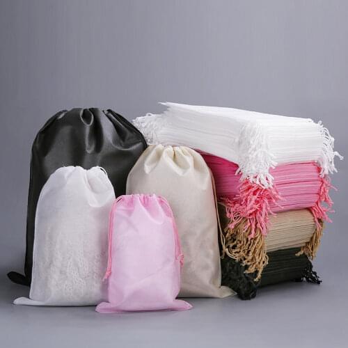 50pcs/lot 4 kinds of Color Non-woven Bag Shopping Bag With Drawstring Gift Packaging Bags, Clothes Storage Bags