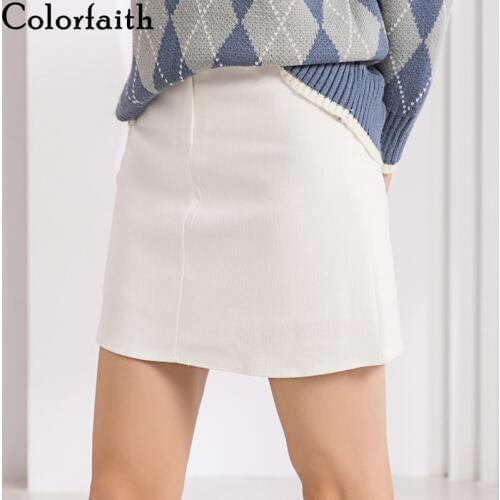 Colorfaith New 2019 Fashionable Women Skirt Autumn Winter Straight Package Hip Solid Corduroy Ladies Mini Skater Skirts SK6700