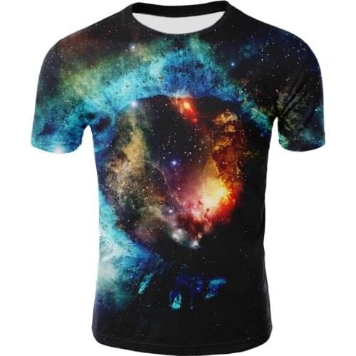 Blue starry sky 3D printing vortex planet T-shirt mens and womens childrens T-shirt Galaxy Universe Galaxy T-shirt O-neck cas