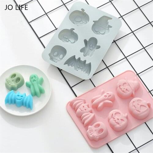 JO LIFE Halloween 3D Cake Decoration Tool Bake Ware Skull Head Silicone Cake Mold Skeleton Ghost Pumpkin Jelly Biscuit Mould