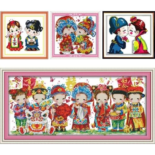 Joy Sunday Counted Cross Stitch Kits Wedding Stamped Patterns 11CT 14CT Printed Handmade Fabric Thread Embroidery Needlework Set