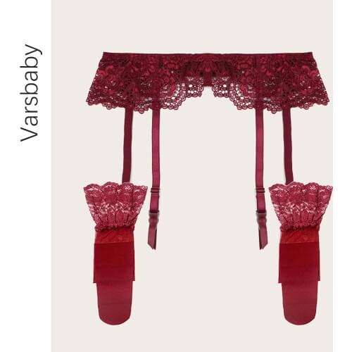 Varsbaby sexy high elasticity underwear garters+ stockings 2 pcs black/wine red/white S-XL for ladies
