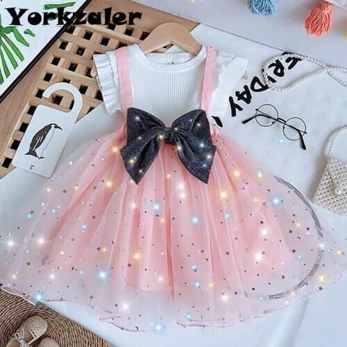 Baby Girls Clothing Set Summer Korean Flying Sleeve T-shirt+Suspender Skirt Bow Kids 2PCS Suit Toddler Girl Clothes