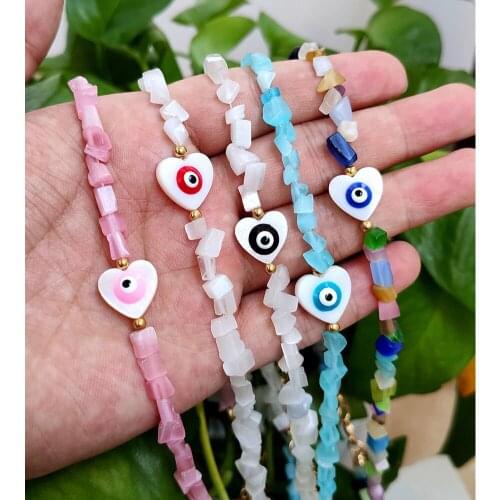 Korean Irregular Turquoises Natural Stones Choker Necklace For Women Girls Evil Eye Heart Beads Clavicle Chain Necklace Jewelry