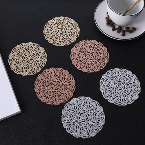 1PCS Nordic Style Cup Mat Rose Shape Coaster PVC Thermal Insulation Pad Household Anti Scalding Pad Bowl Mats Decorative Pad