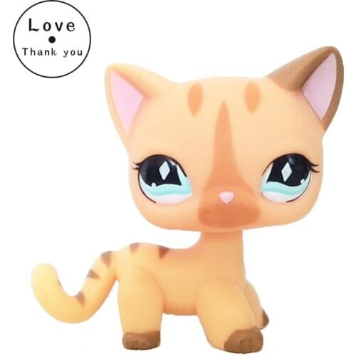 Lps cat rare pet shop toys cat #886 little short hair standing cream stripe kitty with blue diamond eyes original free shipping
