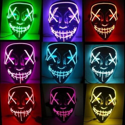 Halloween Purge Mask EL Lighted Msak Cosplay Costume Party Mask Election Funny Mask Gift Festival Carnival Rave LED Glowing Mask