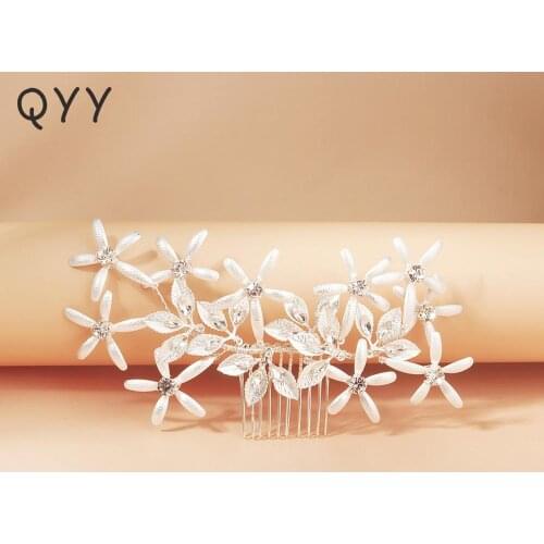QYY Fashion Bridal Wedding Accessories Crystal Flower Hair Comb Clips for Women Silver Color Hair Jewelry Bride Headpiece Gifts