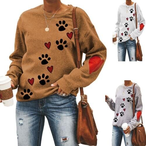 Fashion Women Hoodies Autumn Dog Paw Love Print Sweatshirt Long Sleeve Blouse Pullover толстовка ropa de mujer 2020