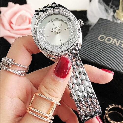 Fashion Ladies Women Unisex Stainless Steel Rhinestone Quartz Wrist Watch Simple And Stylish Luxurious Clock AA Reloj Mujer 2021