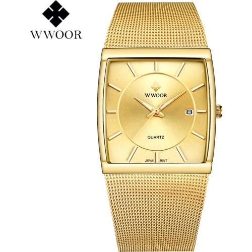 WWOOR 8831 Mens Business Calendar Quartz Wristwatch Fashion Casual Stainless Steel Brand Luxury Men watches