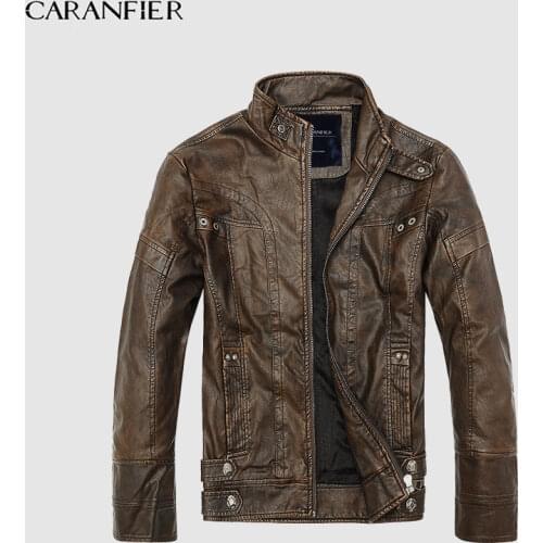 CARANFIER Mens Leather Jackets Men Jacket High Quality Classic Motorcycle Bike Cowboy Jackets Male Thick Coats Standard US size