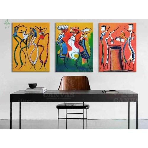 Set of Ethnic colorful Art African Abstract print tribal print canvas wall decor Black Girl