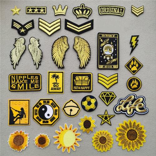 Golden Sunflower Iron on Patches for Clothing Military Stickers Stripes Appliques on Clothes Embroidery Wing Badges for Backpack
