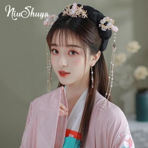 NiuShuya Chinese Hanfu Ancient Style Hair Accessories Classical Bridal Headdress Girls Womens Tassel Hairpins Accessories