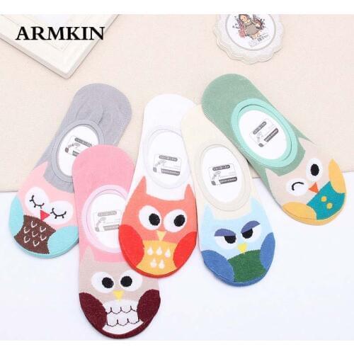 ARMKIN Korea Women Style women socks Summer Cartoon animal owl ankle Socks Anti-slip invisible socks funny socks