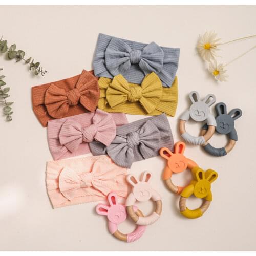 2021 New Baby Hair Band Set Baby Animal Silicone Teethers Bows Elastic Headbands Hair Band Nursing Set Gift for Newborn
