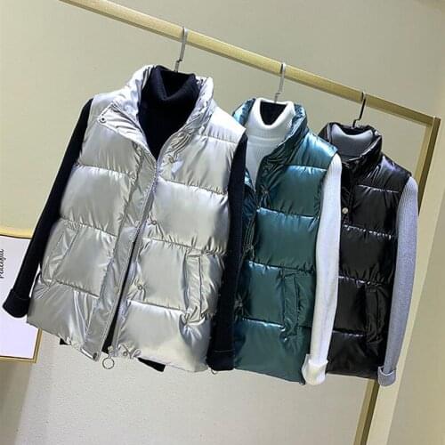 New Big Size 3XL 2021 Autumn And Winter Vests For Women Coat Warm Sleeveless Stand-Up Collar Vest Female Silver Outerwear