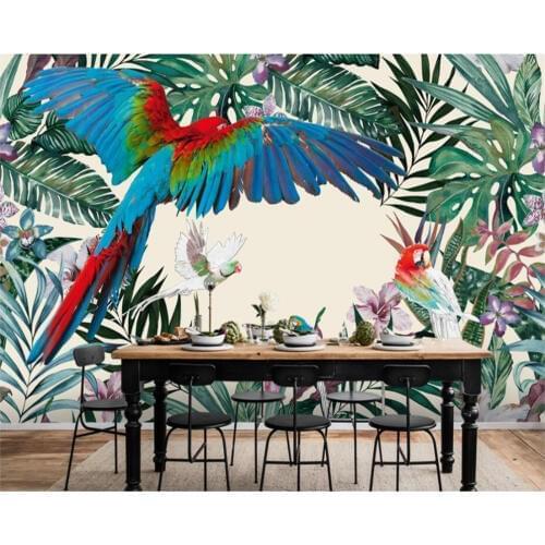 New Custom Wallpaper Natural art Hand painted tropical rain forest plant parrot background wall paper murals beibehang