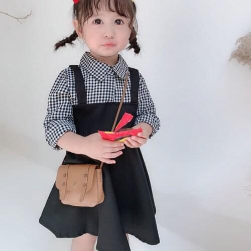Girls Dress Plaid Elegant Stitching Dress 2021Spring And Autumn Baby Kids Clothes New Fashion Lapel ChildrenS Clothing