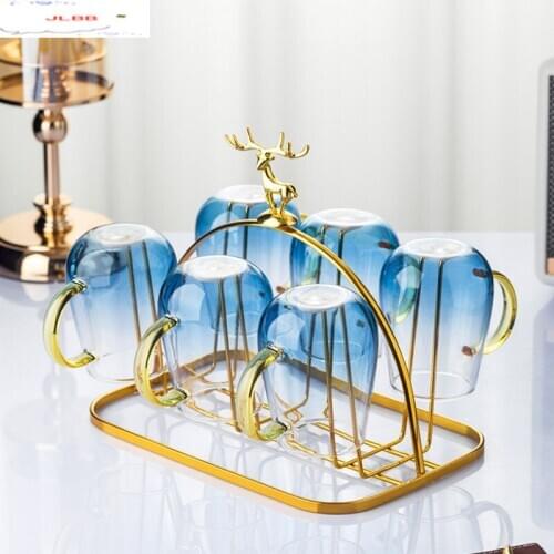 Metal Cup Holder Drain Rack Storage Tray Decorative Storage Rack Tumbler Holders Home Glass Cup Six-piece Suit Upside-down Shelf