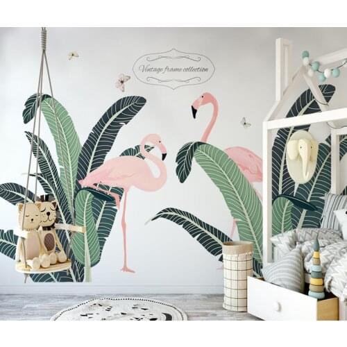 Custom Wallpaper Banana Leaf Flamingo Sofa TV Background Wall Painting Home Decor Living Bedroom Rainforest Plants 3d wallpaper