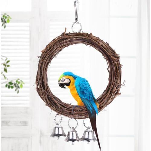 Bird Vine Rattan Swing Bell Hanging Climbing Chew Bite Cage Ring Parrot Pet Toy