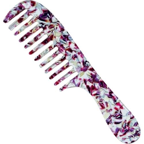Vintage Marble Stone Hair Comb Acetate Anti-Static Massage Long Handle Hairbrush R3MF