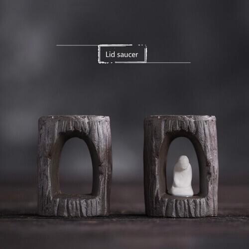Hand relief hollow cover with rough pottery ancient tree cover with ceramic cover frame antique Kung Fu tea set accessories