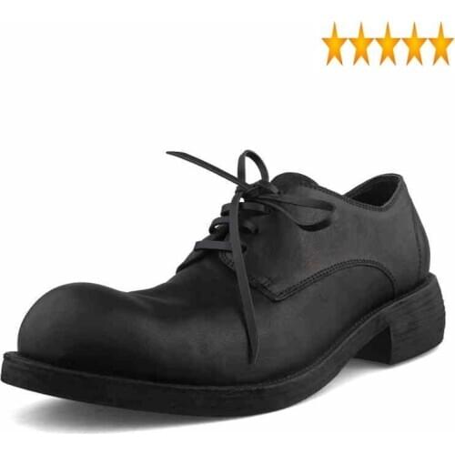 Round Toe Vintage Handmade Dress Lace Up Work Office Genuine Leather Shoes Designer White Casual Men Platform Footwear