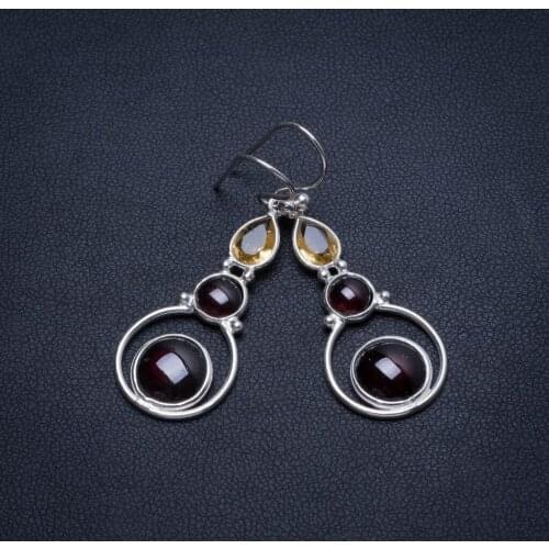 Natural Amethyst and Citrine Handmade Vintage 925 Sterling Silver Earrings 1 3/4" T3815