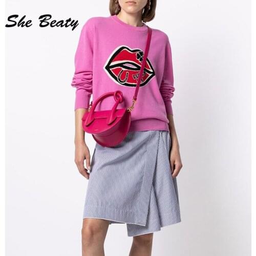 She Beaty Knitted Sweater Pullovers 2021 Autumn Winter Clothes O-Neck Long Sleeve Lips Vintage Jumper Traf Tops Pull Femme Mujer