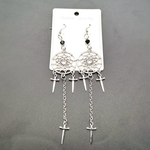 New Gothic Dream Catcher Earrings Female Retro Color 2-sided Bead Dagger Pagan Earrings Wholesale Jewelry