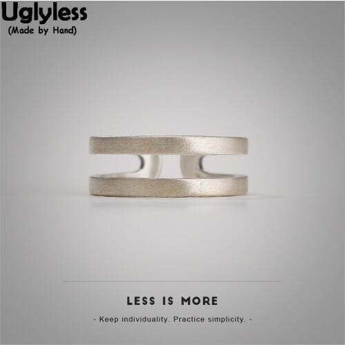 Uglyless 100% Real Solid 925 Sterling Silver Women Simple Fine Jewelry Stripes Hollow Wide Open Rings Minimalism Handmade Rings
