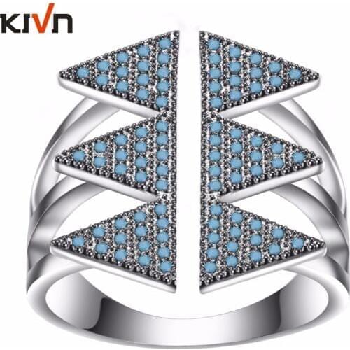 KIVN Womens Fashion Jewelry Adjustable Open Triangle CZ Cubic Zirconia Bridal Wedding Engagement Rings Promotion Birthday Gifts