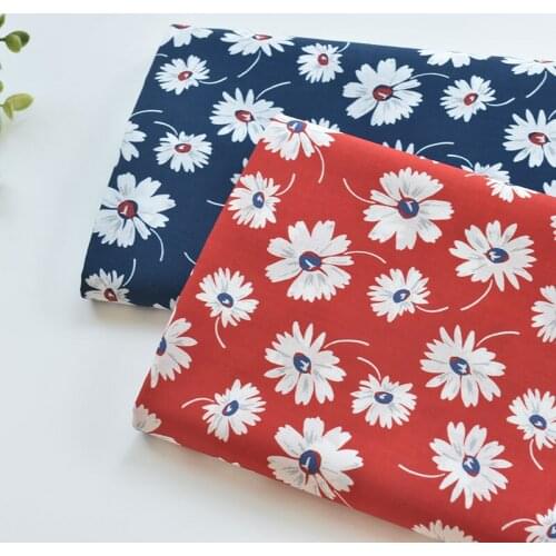 1meter 100% cotton Chrysanthemum red blue fabric for Childrens skirt dress DIY Summer clothes bag handwork fabric art XMT