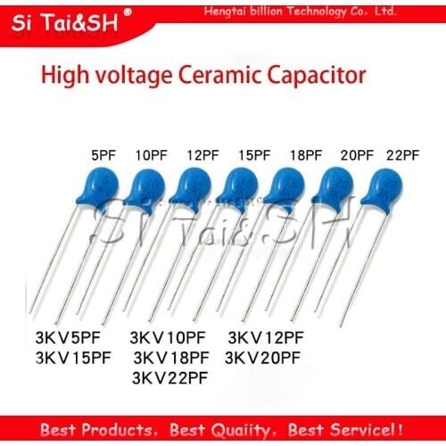 20pcs High voltage Ceramic Capacitor 3KV 5PF 10PF 15PF 20PF 22PF 27PF 30PF 47PF 56PF 100PF 220PF 1NF 2.2NF 3.3NF 4.7NF 10NF 22NF