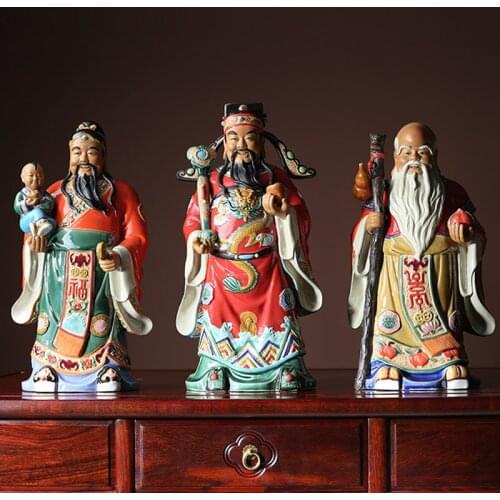 3PCS Asia HOME SHOP high grade Good luck Gods buddha efficacious bless Fu Lu Shou safe health patron saint statue 40cm large