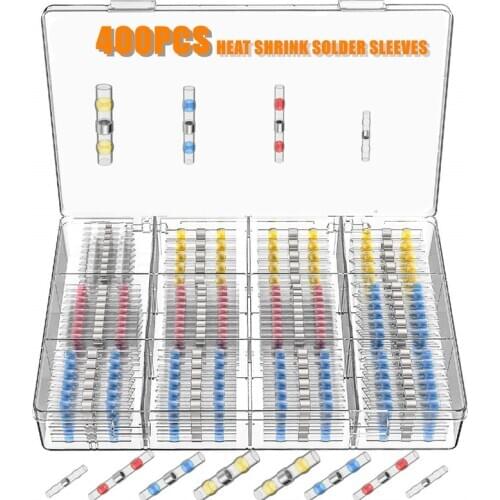400PCS Waterproof Heat Shrink Tube Solder Sleeve Tubing Electrical Wire Butt Connectors Cable Splice Terminals Kit Assortment