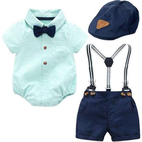 Boys Summer Clothing Fit 0--24 Months Romper Dress Cotton Soft Outfits Newborn Jumpsuits Children Hat Suspender Overalls Wedding