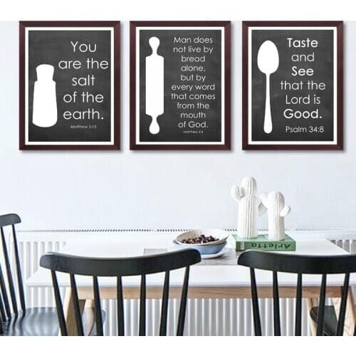 Chalkboard Background Bible Verse Quotes Poster Prayer Before Meal Canvas Painting Wall Art Scripture Pictures for Kitchen Decor