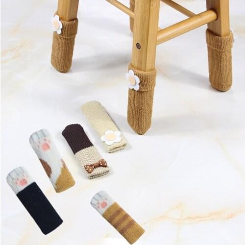 4Pcs Cat Paw Table Foot Socks Knitting Chair Leg Covers Non Slip Floor Protectors Furniture Cartoon Chair Foot Cover Home Decor