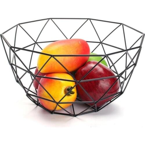 Nordic storage basket Creative Snacks Candy Basket Desktop Bedroom Kitchen Fruit Basket Decor iron Hollow Black Storage Basket