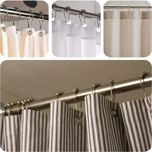 12pcs Stainless Steel Bath Curtain Rings Hooks For Bathroom Toilet Shower Curtain Hooks U Shaped Five Balls Easy Installation