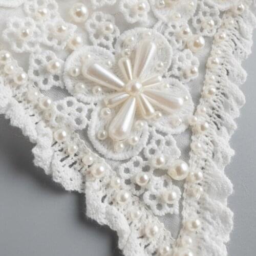 Sweet Embroidery Floral Lace Fake Collar Choker Dickey Imitation Pearl Beaded Jewelry Necklace Lapel Half Shirt Decorative 066F