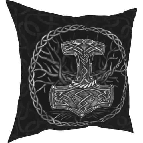 Mjolnir The Hammer Of Thor Tree Of Life Vikings Printed Polyester Cushion Cover Decorations Odin Valhalla Pillow Case Cover Home