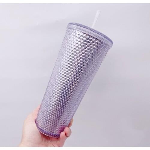 Fashion Diamond Radiant Goddess Straw Cup Coffee Cup Summer Holiday Cold Cup Tumbler Double Layer Plastic Durian Cup Studded Cup