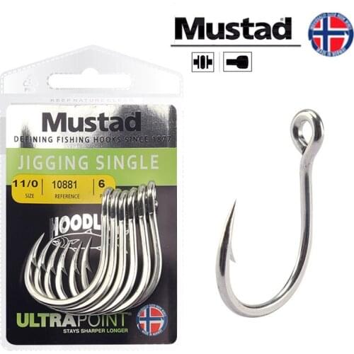 Mustad 10881 Jigging Hooks High Carbon Steel Ocean Fishing Hooks Jig Big Barbed With Hole Hooks Squid Carp Hardbait Hook Peche