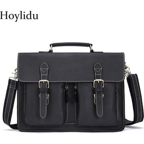 Genuine Cow Leather Mens Shoulder Bags Casual Business Briefcase Fashion Vintage Large Capacity Wearproof Messenger Bag Handbag